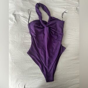 Zara Purple One-Piece Halter Swimsuit